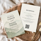 Rustic Forest Mountains QR Code Wedding  Einladung