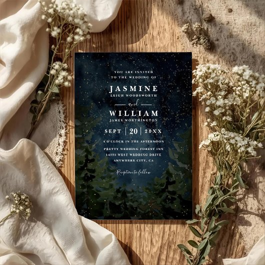 Rustic Forest Sky Night Elegant QR Code Wedding Einladung