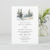Rustic Forest Trees Pine Elegant QR Code Wedding Einladung (Stehend Vorderseite)