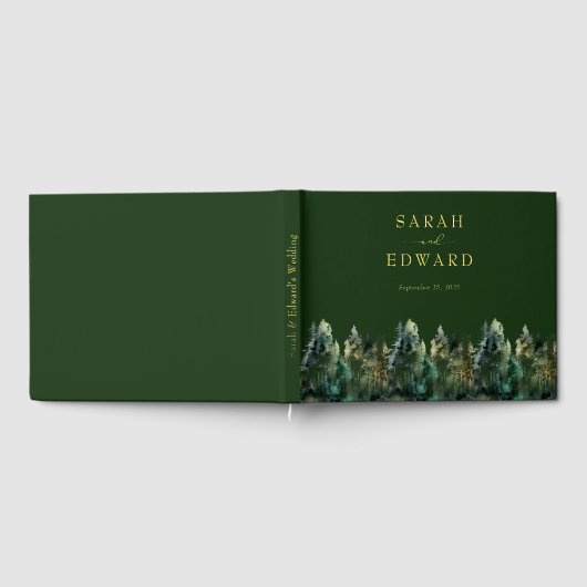 Rustic Forest Wedding Gold Foil Gästebuch (Voll)
