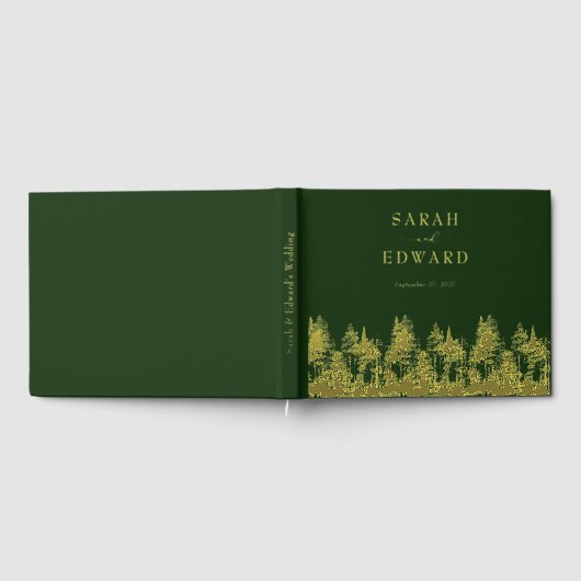 Rustic Forest Wedding Gold Foil Gästebuch (Voll)