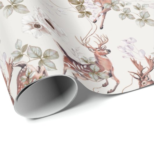 Rustic Forest Woodland Deer Botanical Geschenkpapier (Rolleneckpunkt)