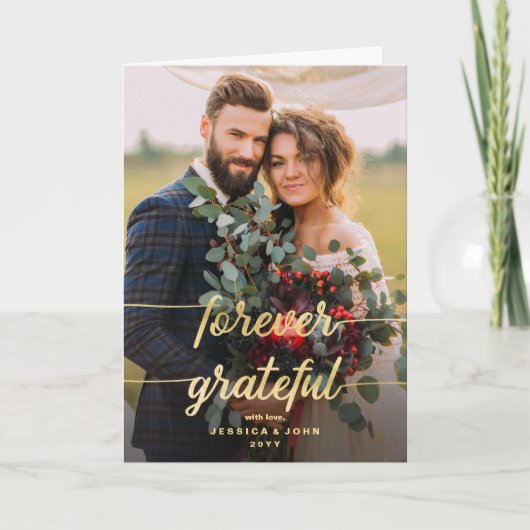 Rustic Forever Grateful 2 Photo Wedding Thank you Karte (Vorderseite)