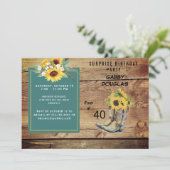 Rustic Fortieth Birthday Sonnenblume Party Einladung (Stehend Vorderseite)