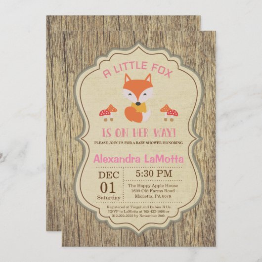 Rustic Fox Baby Shower Invasion Girl Einladung (Vorne/Hinten)