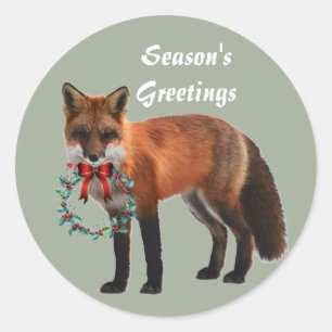 Rustic Fox Round Christmas Sticker, glänzend Runder Aufkleber
