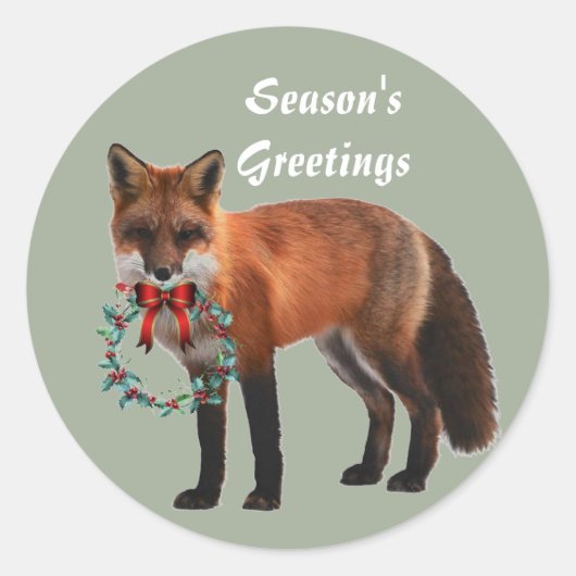 Rustic Fox Round Christmas Sticker, glänzend Runder Aufkleber (Vorderseite)