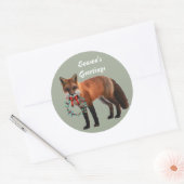 Rustic Fox Round Christmas Sticker, glänzend Runder Aufkleber (Umschlag)