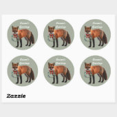 Rustic Fox Round Christmas Sticker, glänzend Runder Aufkleber (Blatt)