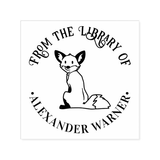 Rustic Fox Sitting #2 Round Library Book Name Permastempel (Design)