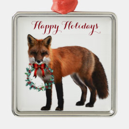 Rustic Fox Square Metal Weihnachtsdekoration Silbernes Ornament