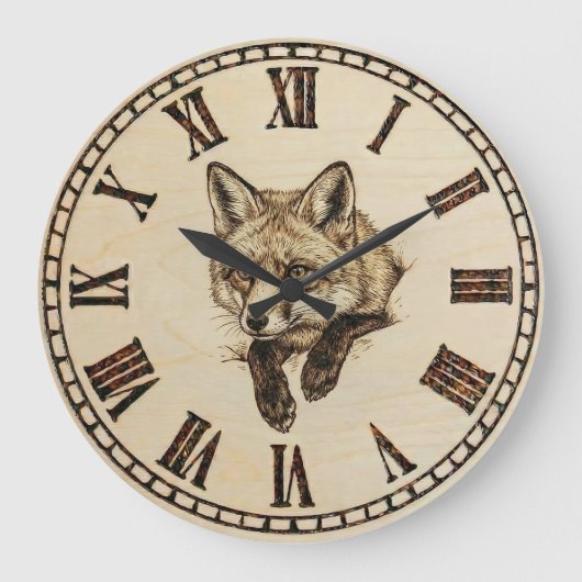 Rustic Fox Wall Clock Große Wanduhr (Vorderseite)
