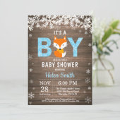 Rustic Fox Winter Boy Baby Dusche Einladung (Stehend Vorderseite)