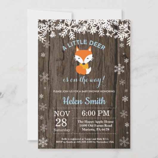Rustic Fox Winter Boy Baby Dusche Einladung (Vorderseite)