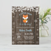Rustic Fox Winter Boy Baby Dusche Einladung (Stehend Vorderseite)