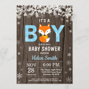 Rustic Fox Winter Boy Baby Dusche Einladung