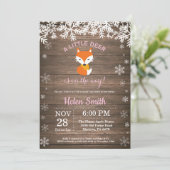 Rustic Fox Winter Girl Babydusche Einladung (Stehend Vorderseite)