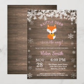 Rustic Fox Winter Girl Babydusche Einladung (Vorne/Hinten)