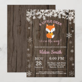 Rustic Fox Winter Girl Babydusche Einladung (Vorne/Hinten)