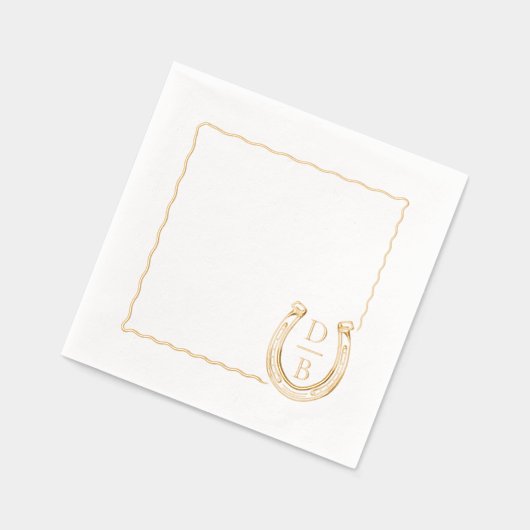 Rustic Frame Western Horseshoe Monogram Wedding Servietten Mit Folie (Links)