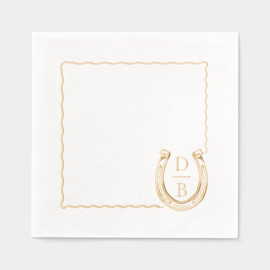 Rustic Frame Western Horseshoe Monogram Wedding Servietten Mit Folie (Vorderseite)
