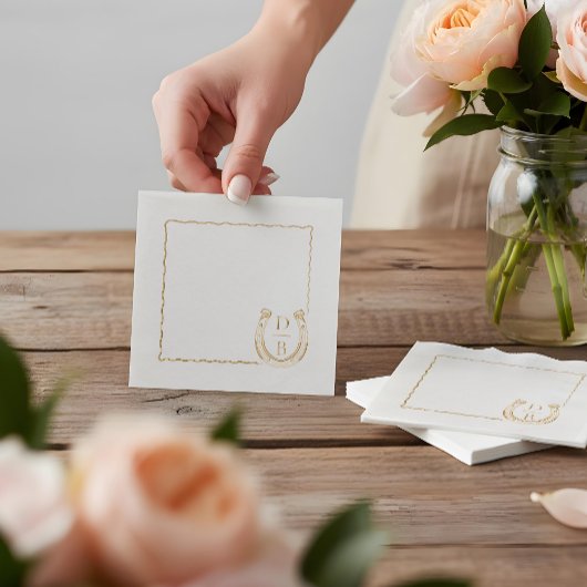 Rustic Frame Western Horseshoe Monogram Wedding Servietten Mit Folie