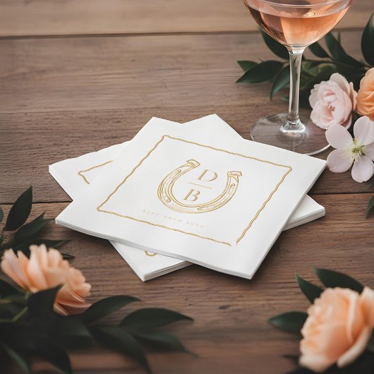 Rustic Frame Western Horseshoe Monogram Wedding Servietten Mit Folie