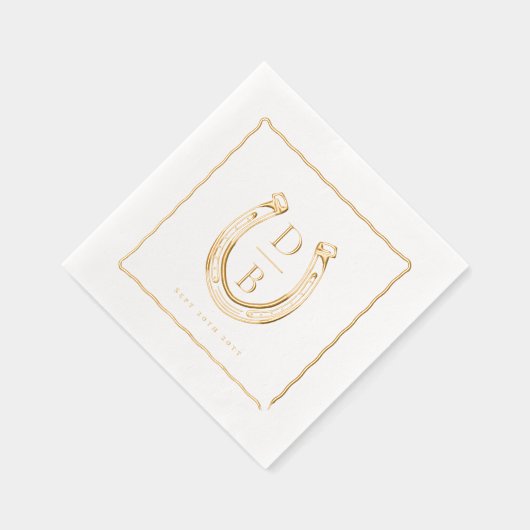 Rustic Frame Western Horseshoe Monogram Wedding Servietten Mit Folie (Rechts)