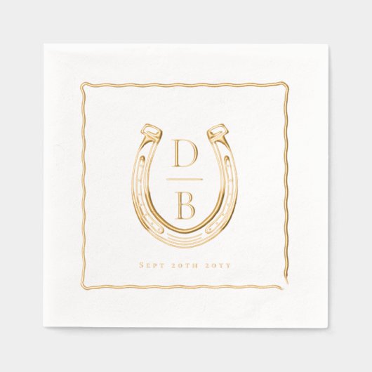 Rustic Frame Western Horseshoe Monogram Wedding Servietten Mit Folie (Vorderseite)