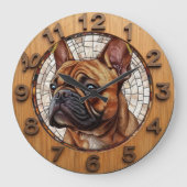 Rustic French Bulldog Große Wanduhr (Vorderseite)