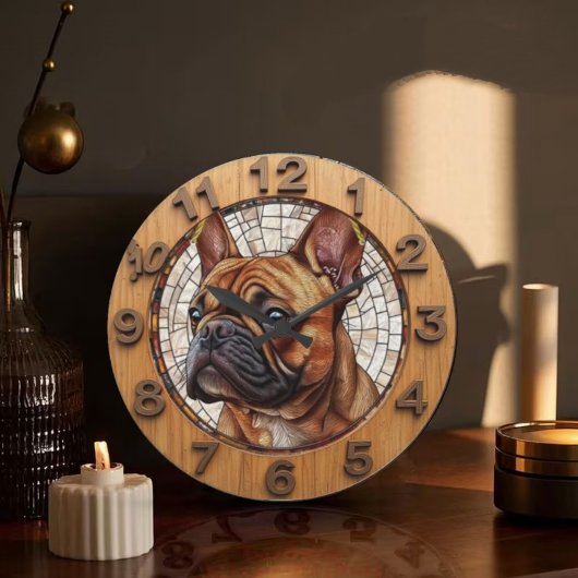 Rustic French Bulldog Große Wanduhr