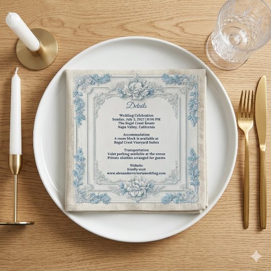 Rustic French Country Shabby Chic Decor White Blue Serviette