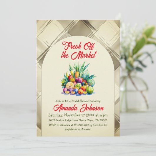 Rustic Fresh Off the Market Fruit Bridal Shower Einladung (Stehend Vorderseite)
