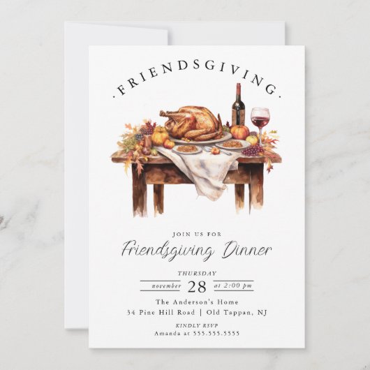 Rustic Friendsgiving Dinner Invitation Einladung (Vorderseite)