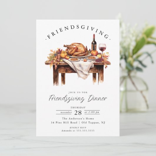 Rustic Friendsgiving Dinner Invitation Einladung (Stehend Vorderseite)