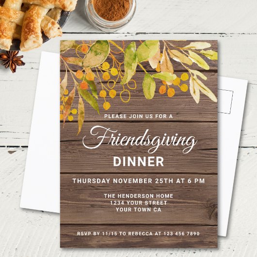 Rustic Friendsgiving Einladung Postkarte