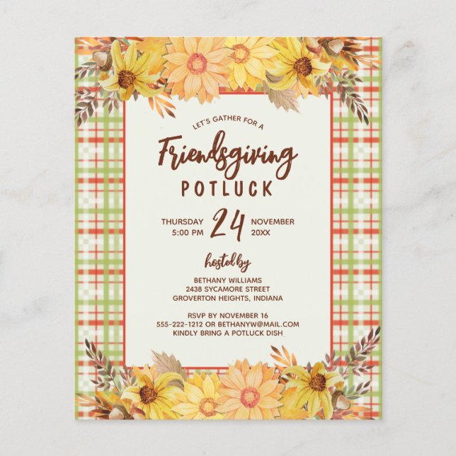 Rustic Friendsgiving Potluck Budget Einladung (Vorderseite)