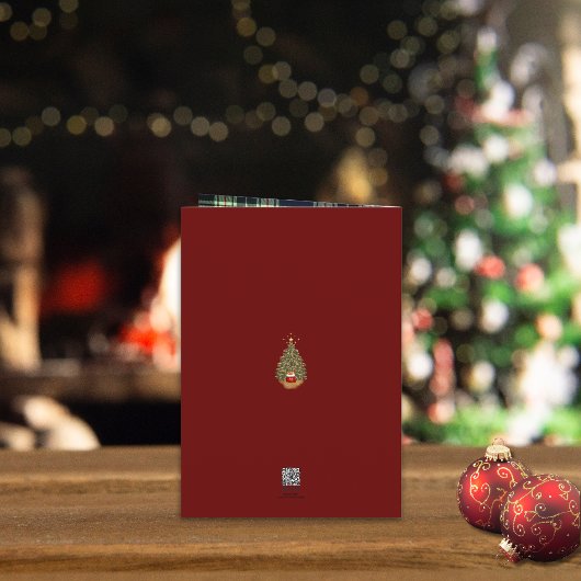 Rustic Frohe Christmas Blue Red Kariert 1 Foto Karte