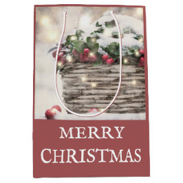 Rustic Frohe Christmas Holly Berry Basket Mittlere Geschenktüte