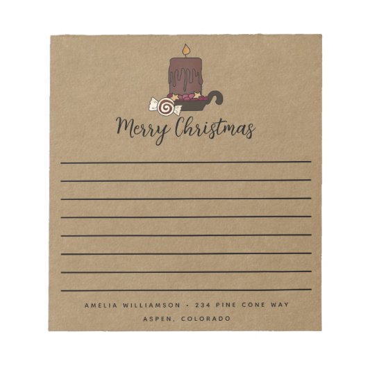 Rustic Frohe Weihnachten Grubby Candle Notepad Notizblock (Vorderseite)