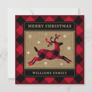 Rustic Frohe Weihnachts Rentier Red Buffalo Karier Feiertagskarte