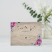 Rustic Fuchsia Floral Woodland Wedding Rett Dates Postkarte (Stehend Vorderseite)