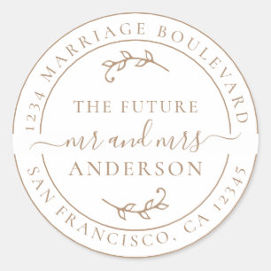 Rustic Future Mrs Coffee Rücksendeadresse Runder Aufkleber