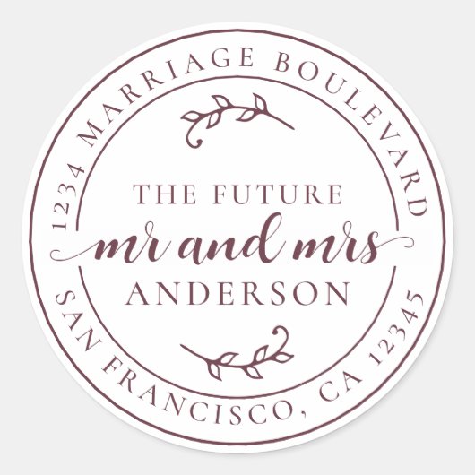 Rustic Future Rücksendeadresse Burgund Runder Aufkleber (Vorderseite)