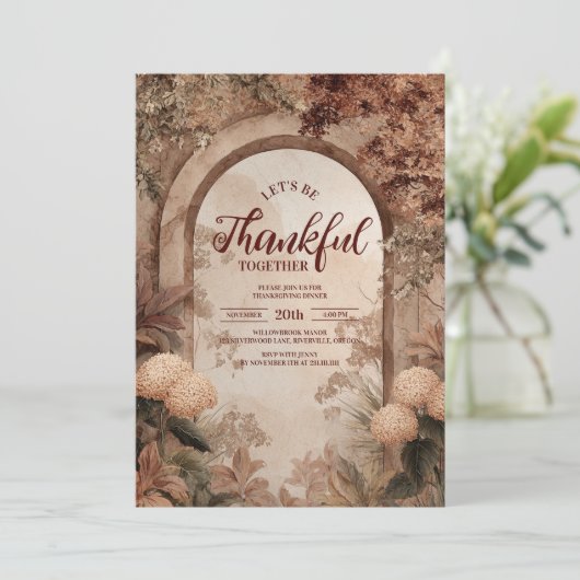 Rustic Garden Arc Erntedank Dinner Einladung (Stehend Vorderseite)