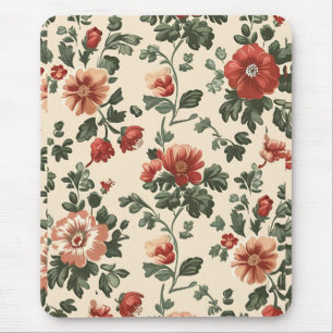 Rustic Garden Bloom - Vintages Muster aus Rotem Fl Mousepad