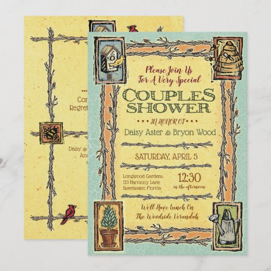 Rustic Garden Couples Polterabend Einladungen (Vorne/Hinten)