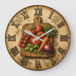 Rustic Garden Harvest Vegetable Farmhouse Kitchen Große Wanduhr