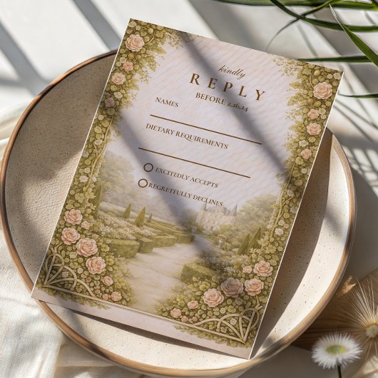 Rustic Garden Vineyard Wedding RSVP Karte