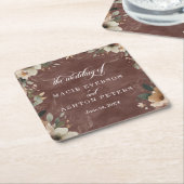 Rustic Garnet Cotattcore Floral Hochzeitsempfang Rechteckiger Pappuntersetzer (angewinkelt)